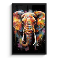 POSTER MIT RAHMEN Elefant - Graffiti - Schwarz - Tiere - Farben Bilder mit Rahmen 40x60 cm - Schwarz, Papier (40/60cm) - MuchoWow