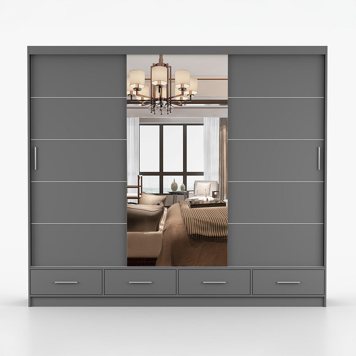 KLEIDERSCHRANK Florence 250 cm, 250/215/64, 2-türig, grau - Grau, Holzwerkstoff (250/215/64cm) - imoebel24
