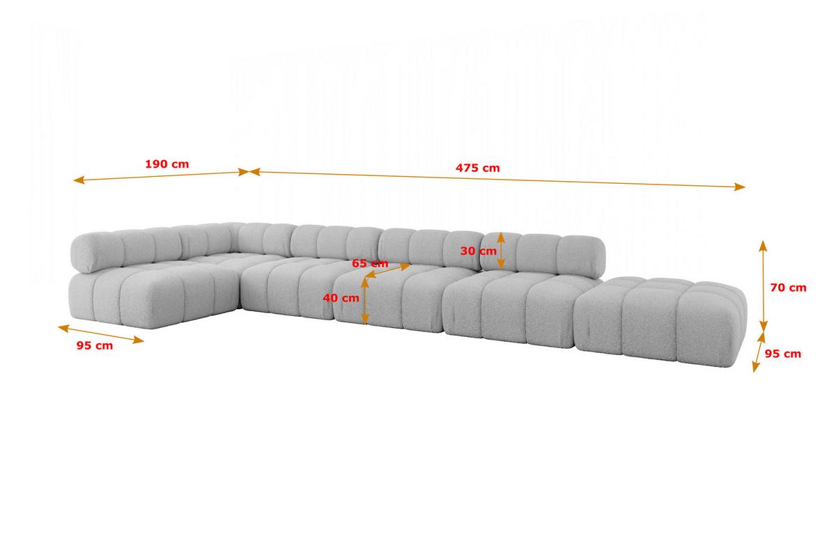 ECKSOFA modulares Sofa Favio-L3 - 475x190x70 cm Hellgrau Bouclé - Hellgrau, Holzwerkstoff/Textil (475/190cm) - ALTDECOR