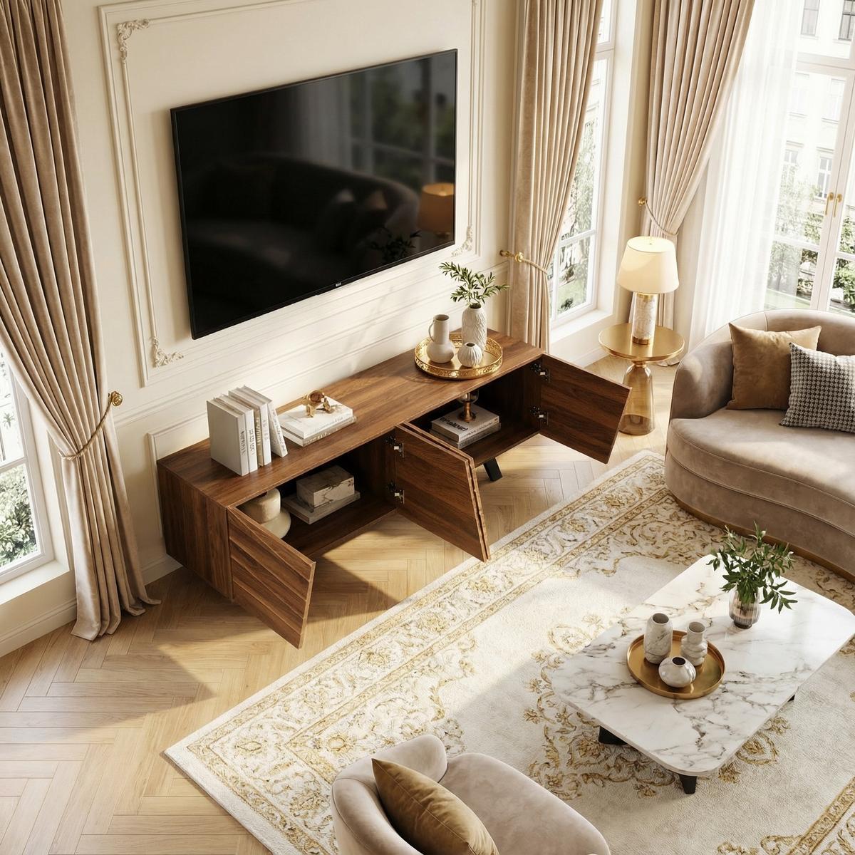 TV-LOWBOARD 160 cm in Walnuss-Optik Design - Schwarz, Holzwerkstoff (160/51/39cm) - Urban Meuble