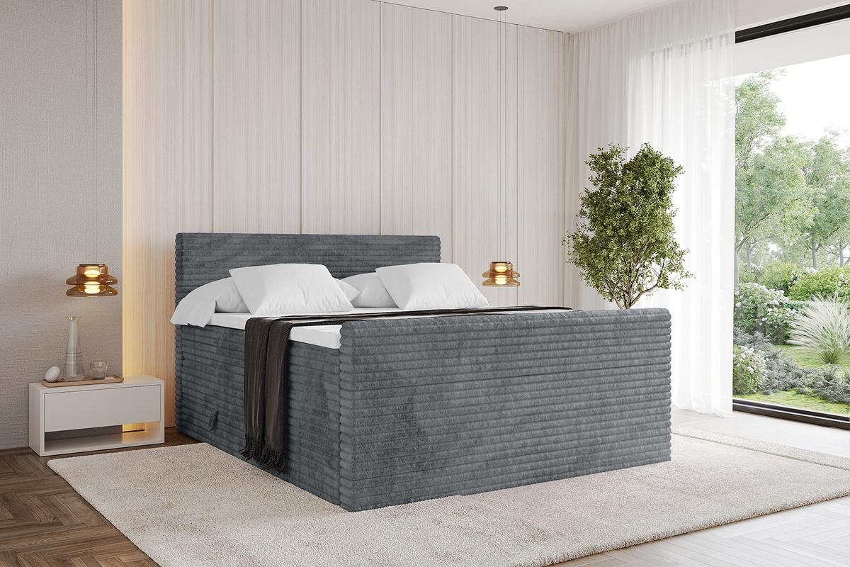 BOXSPRINGBETT mit Matratze H3|H4 und Lattenrost - TOLO-Z KING-v1 120x200 Cord - Dunkelgrau - Dunkelgrau, Holzwerkstoff (120/200cm)