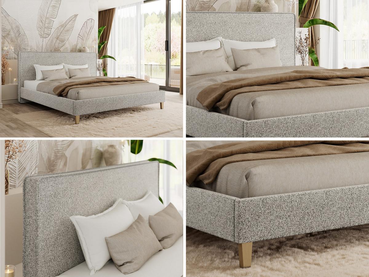 POLSTERBETT LUMARO CLASSIC 140/200 - Hellgrau Stukture - Matratze Foam - Hellgrau/Kernbuche, Holz/Textil (140/200cm) - MKS