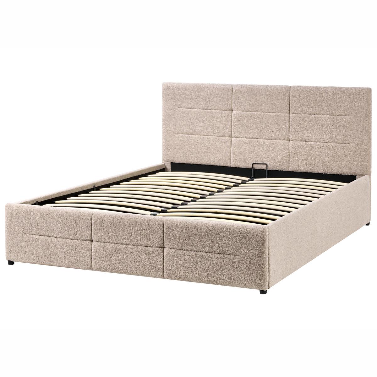 BETT mit Stauraum 140/200 cm Bouclé Beige Massognes - Beige, Textil (140/200cm) - Beliani