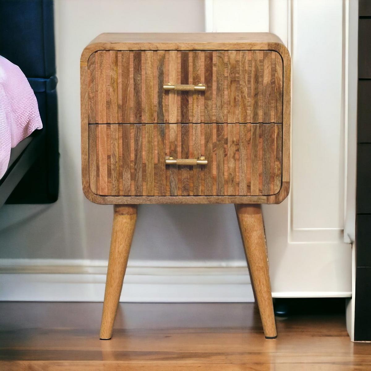 NACHTTISCH T-Bar Riffel, beige - Beige/Messingfarben, Mangoholz/Holz (45/65/35cm) - Artisan Furniture