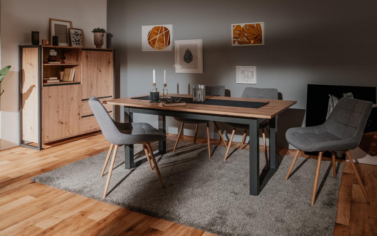 ESSTISCH Eiche Artisan, Grau Industrial, Küchentisch ausziehbar 160 - 200 cm - Anthrazit/Eiche Artisan, Holzwerkstoff (160/90/75cm) - Furn.Design