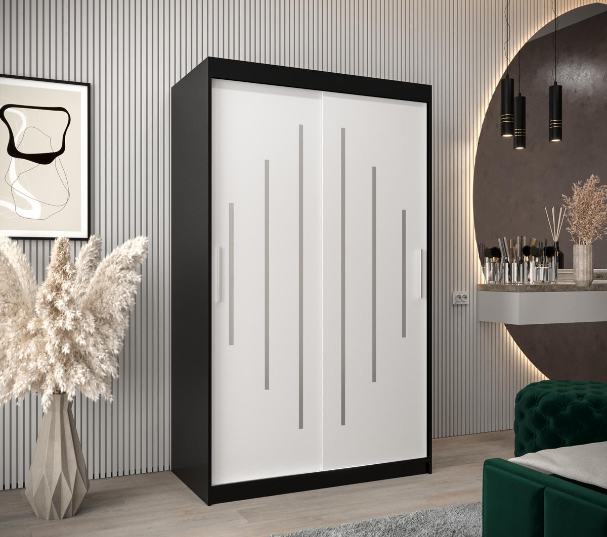 SCHWEBETÜRENSCHRANK 200/120/62 2-türig - Silberfarben/Schwarz, Holz/Kunststoff (120/200/62cm) - Abiks Möbel