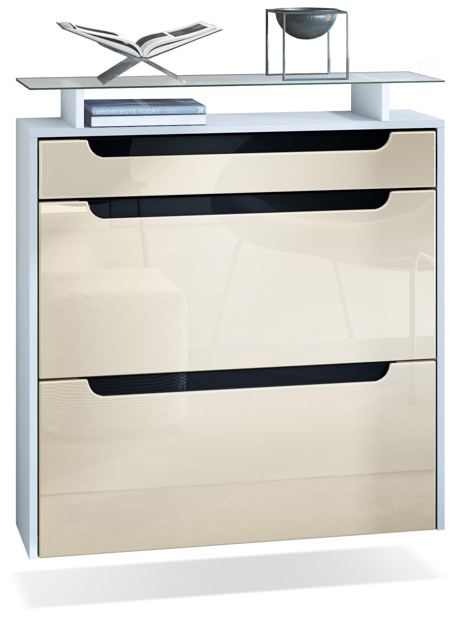 SCHUHSCHRANK Annie Creme Hochglanz / Schwarz Hochglanz - Creme/Schwarz, Holzwerkstoff (89/96/23cm) - Vladon