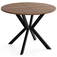 ESSTISCH Valio rund oval ausziehbar verlängerbar mit schwarzen Metallbeinen, Nussbaum Braun 100-140/100/76 cm - Walnussfarben/Schwarz, Holzwerkstoff/Metall (100/140/76cm) - WFL GROUP