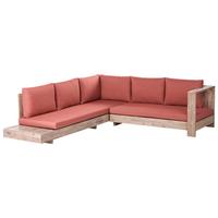 GARTENECKSOFA 5-Sitzer zertifiziertes Akazienholz linksseitig Rot Marettimo - Hellbraun/Rot, Holz (225/64/212cm) - Beliani