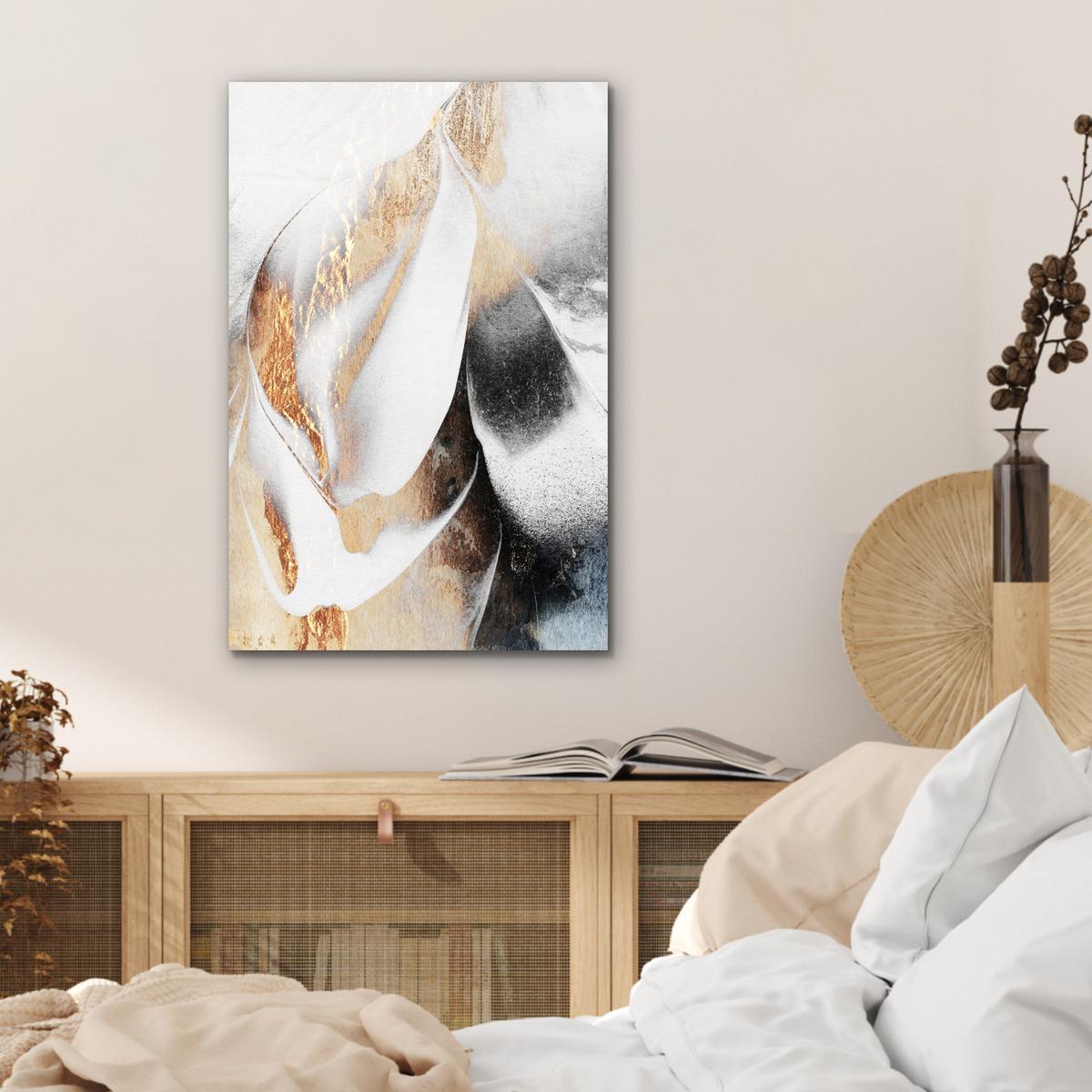 METALLBILD Luxus - Abstrakt - Gold - Weiß Deko Schlafzimmer 40x60 cm - Goldfarben, Metall (40/60cm) - MuchoWow