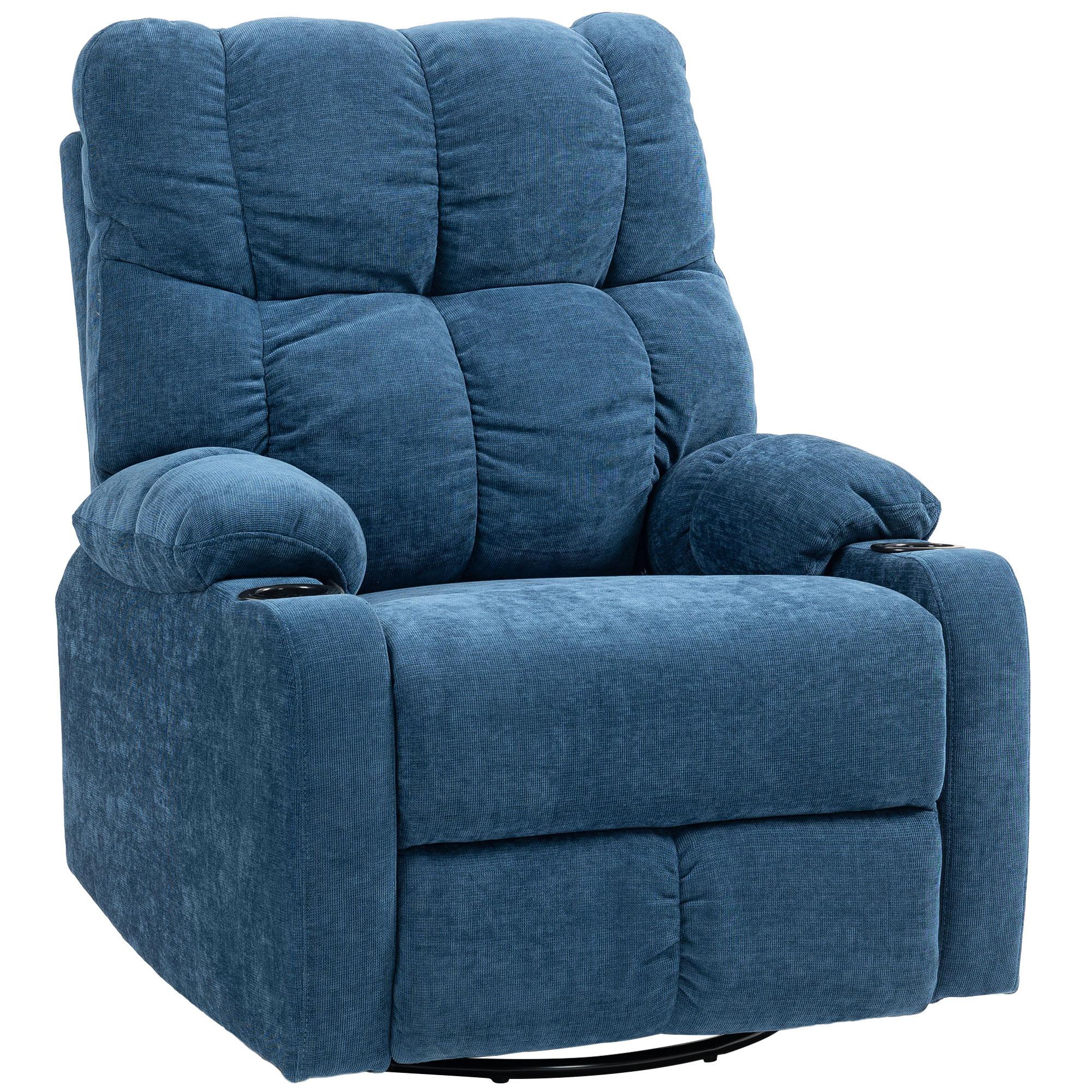 RELAXSESSEL Drehbar Fernsehsessel mit Liegefunktion, Schaukelfunktion Dunkelblau - Blau/Schwarz, Textil/Metall (96/108/88cm) - HOMCOM