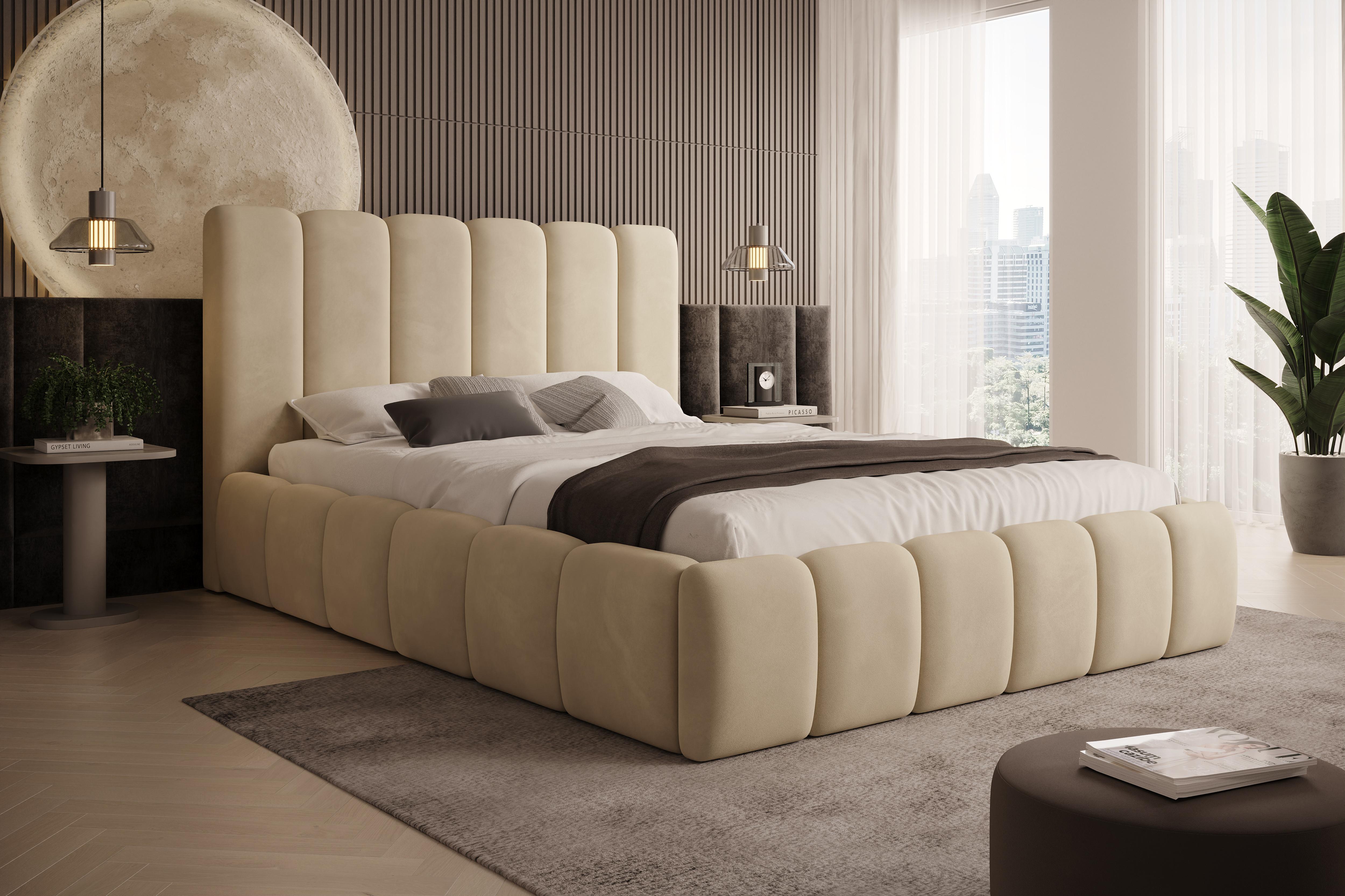 POLSTERBETT Vilo 180x200 mit Bettkasten und Stabilem Metallgestell - Beige, Textil (180/200cm) - Storez24