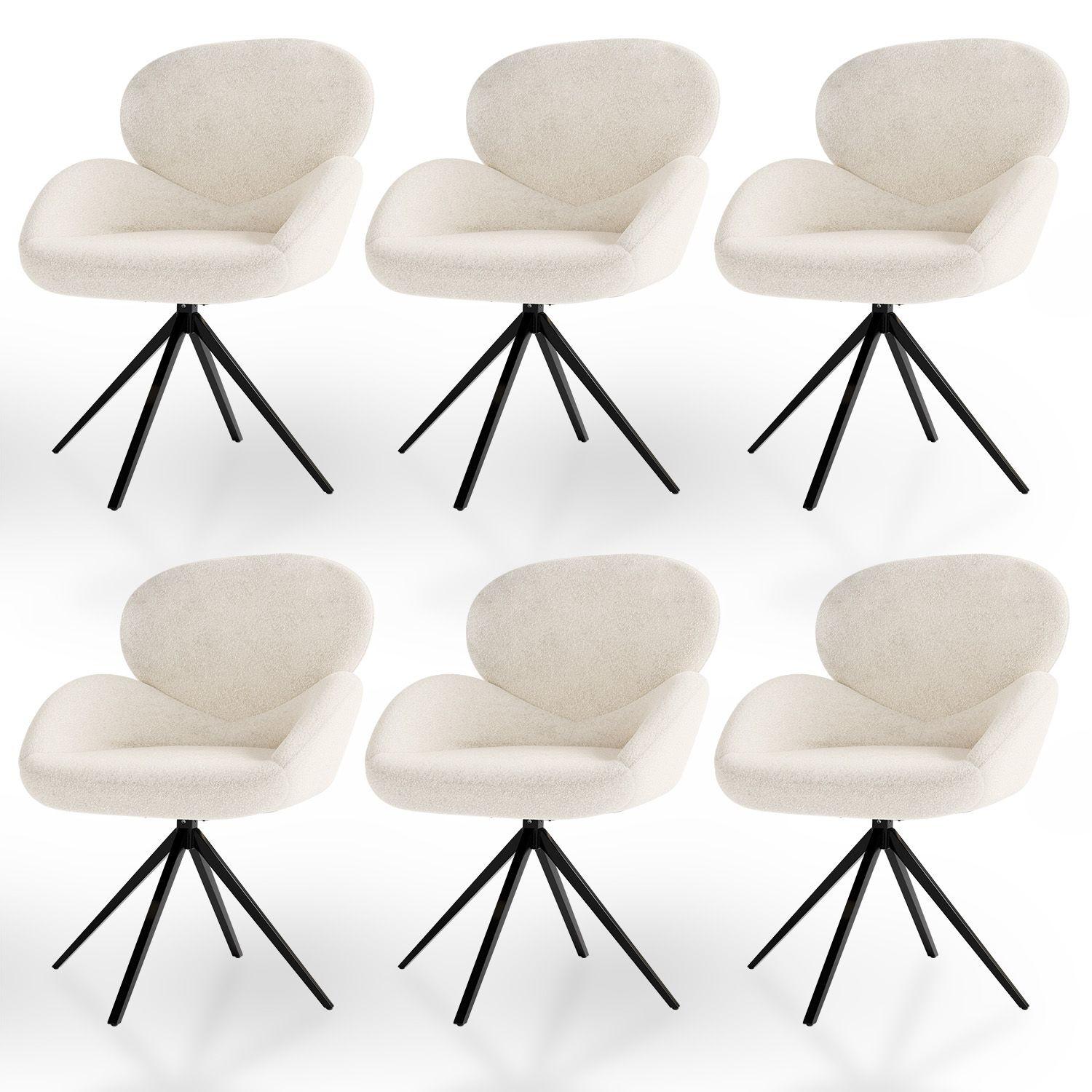 DREHSTUHL Albano Bouclé Creme (6er-Set) - Creme, Textil (59/90/65cm) - Juskys