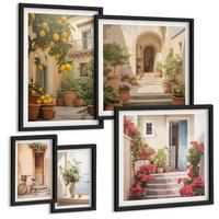 BILDER SET 5er Set - 50x50 cm & 20x30 cm & 40x60 cm Schwarzer Rahmen - Zitrusfrüchte in der Sonne - Schwarz, Kunststoff (40/60cm) - TULUP