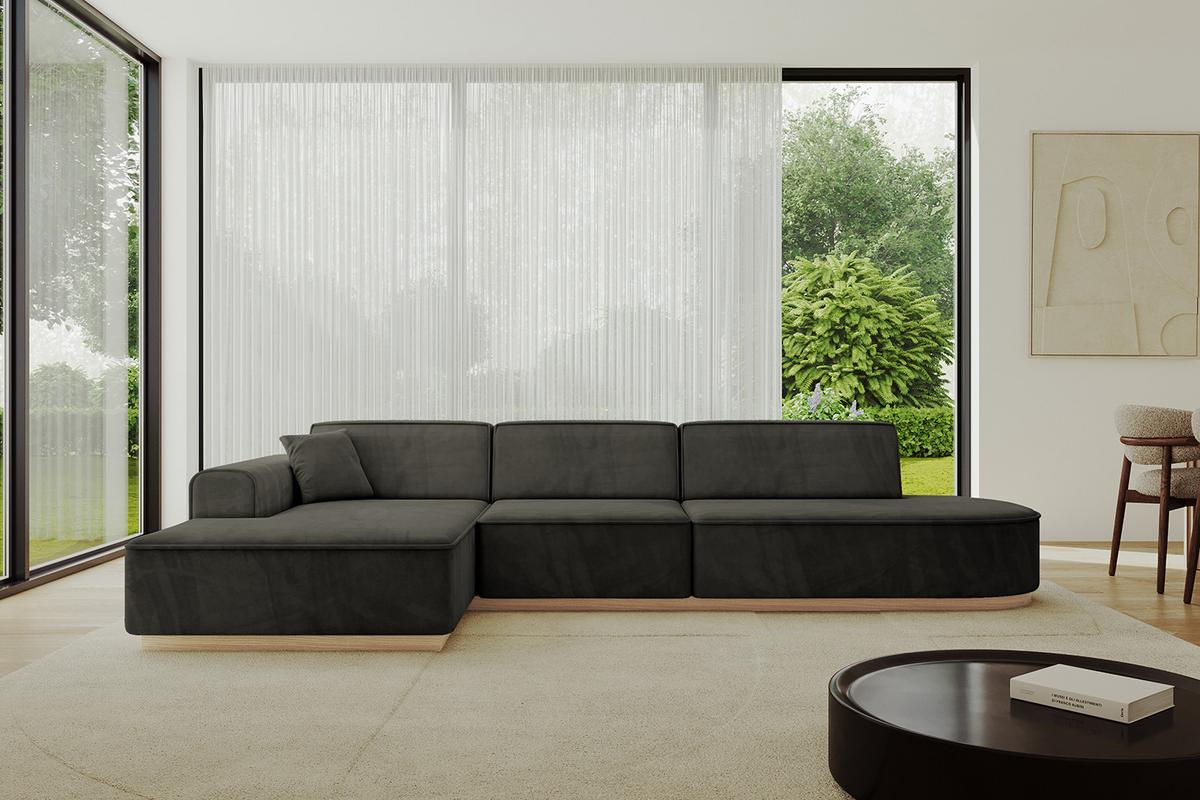 ECKSOFA Ottomane Links IREA-L2 - 327x165x80 cm Schwarz - Schwarz, Holzwerkstoff/Textil (327/165cm) - ALTDECOR
