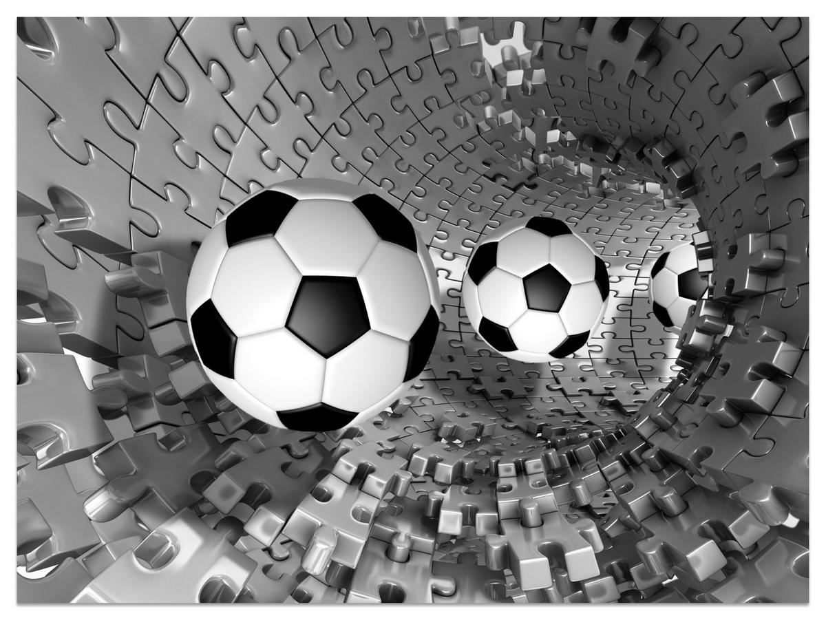 FOTOTAPETE für Wohnzimmer Fußball Puzzle Sport Abstraktion 350x256 - Schwarz/Weiß, Papier (350/256cm) - Muralo