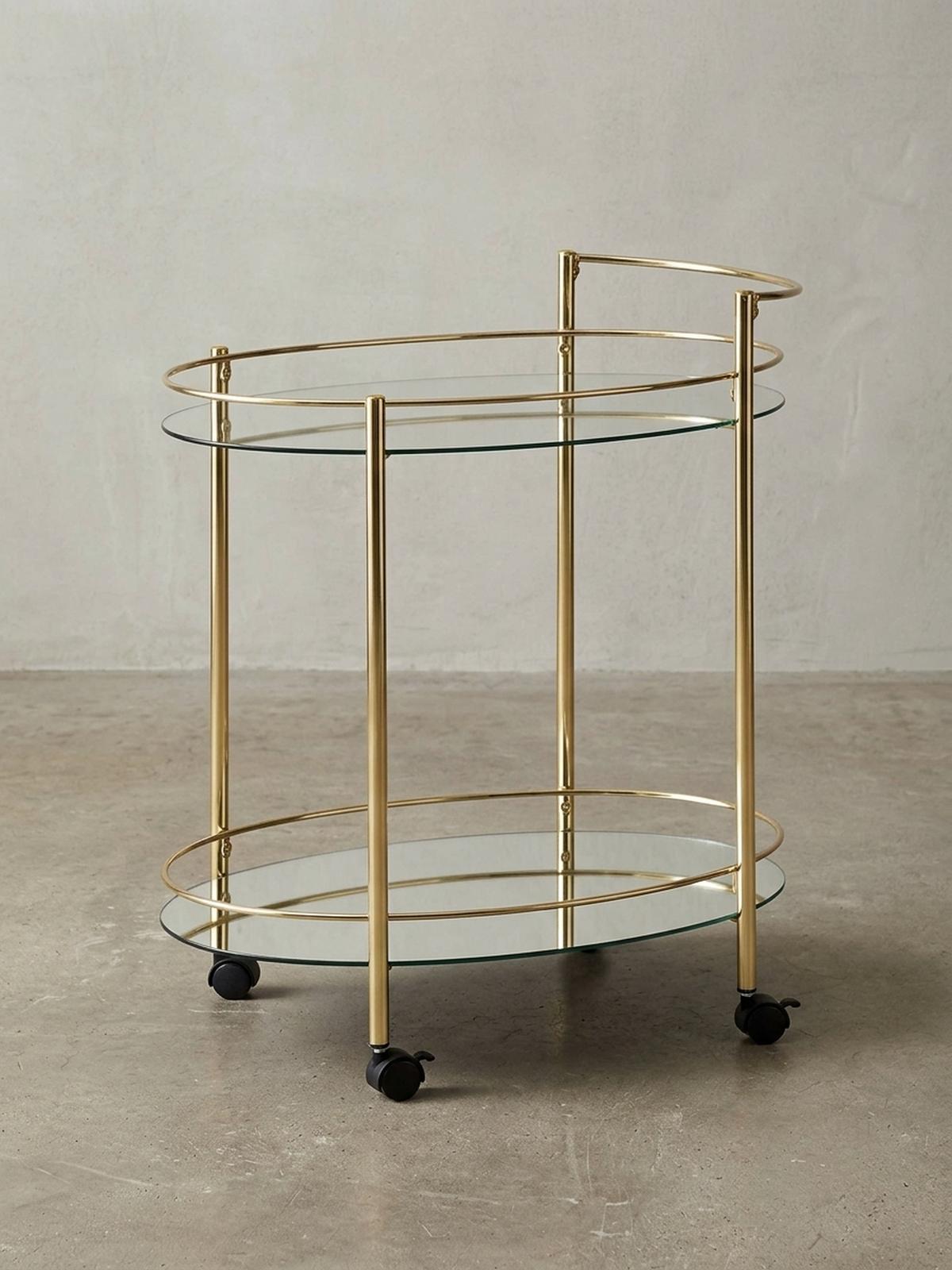 SERVIERWAGEN – Gold, 2 Glasplatten, auf Rollen - Goldfarben, Glas/Metall (67/79/46cm) - KADIMA DESIGN