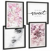 BILDER SET 4er Set - 50x50 cm & 40x60 cm Schwarzer Rahmen - Pfingstrosenporträt einer Frau zu Hause - Schwarz, Kunststoff (50/50cm) - TULUP