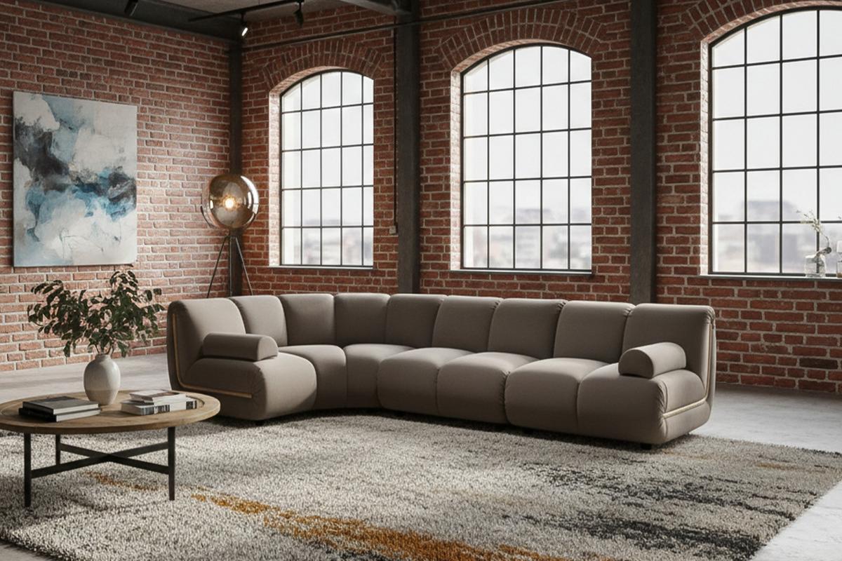MODULSOFA LAYLA Taupe Velvet - Taupe/Schwarz, Buchenholz/Textil (305/213cm) - KAWOLA