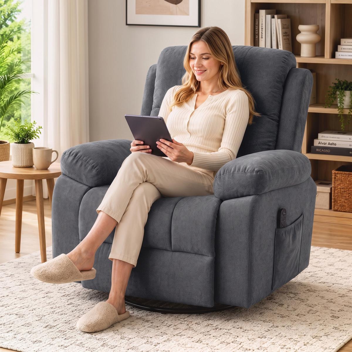 RELAXSESSEL Chenille Dunkelgrau - Dunkelgrau/Schwarz, Holzwerkstoff/Textil (97/104/97cm) - HOMCOM
