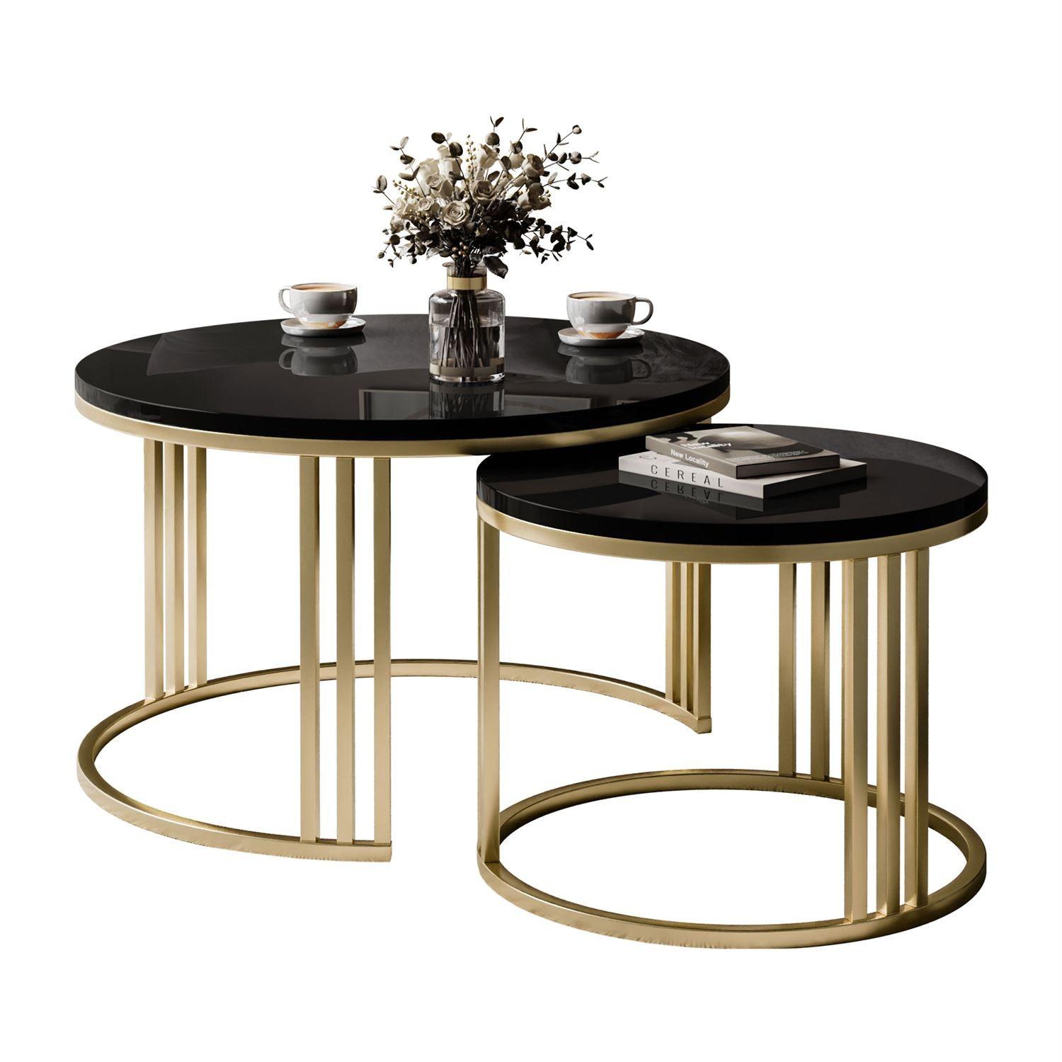 COUCHTISCH 2in1 LORI Hochglanz Gold gebürstet, Gold gebürstet / Schwarz glänzend - Schwarz, Metall (70/70/49cm) - Lookway