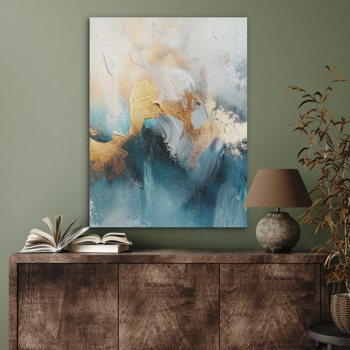 AKUSTIKBILD Abstrakt - Kunst - Gold - Blau Wandbilder 60x80 cm - Petrol, Kunststoff (60/80/0.9cm) - MuchoWow