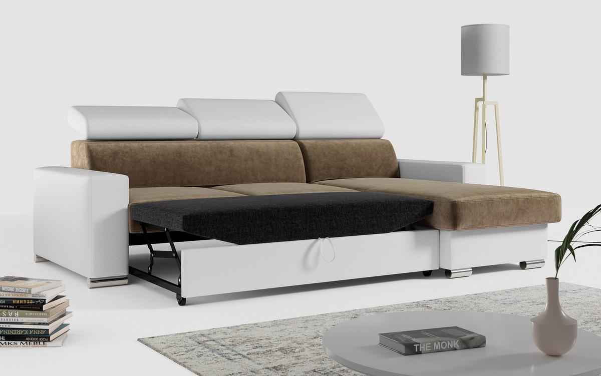 ECKSOFA FOX-L Braun/Weiß - Silberfarben/Braun, Kunststoff/Textil (242/168cm) - MKS