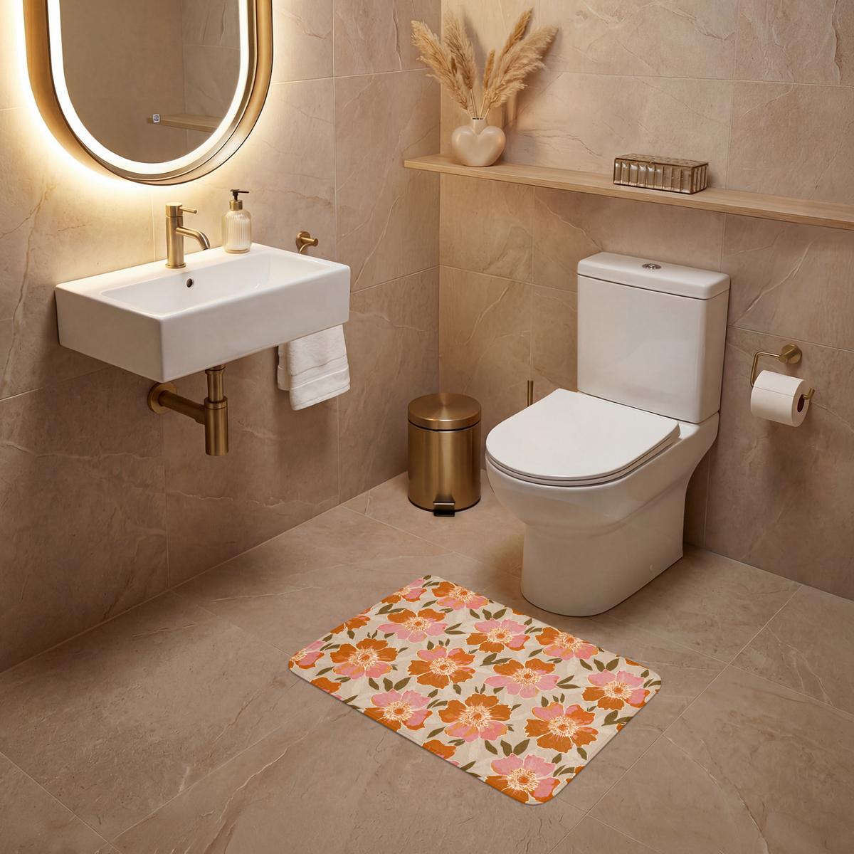 WC-VORLEGER Blumen - Motiv - Retro Toilettenvorleger 60x40 cm - Multicolor, Textil (60/1cm) - OnlyWow