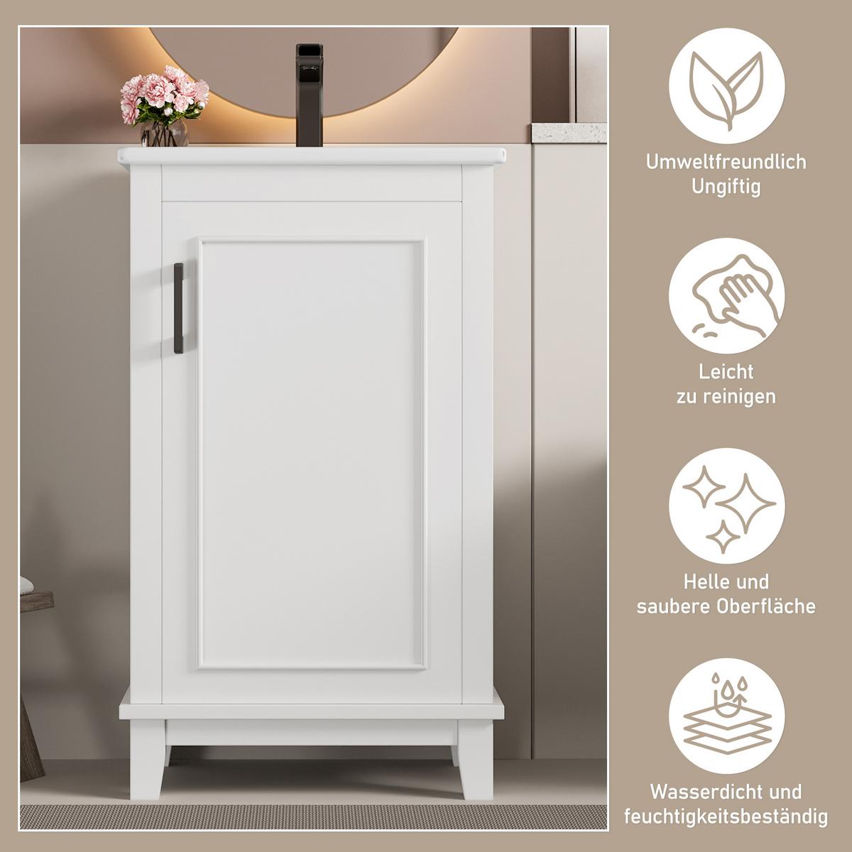 WASCHTISCH mit Unterschrank Weiß 51cm Standschrank mit Keramikbecken - Weiß, Holzwerkstoff (51/83/34cm) - Urban Meuble