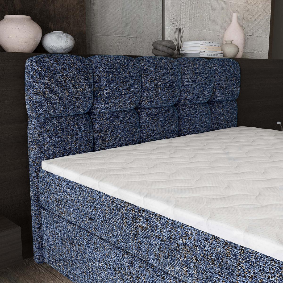 BOXBETT BRUME 180x200 cm mit Matratze und Topper, H2+H3 - Blau - Blau, Holz (180/200cm) - MASSENO