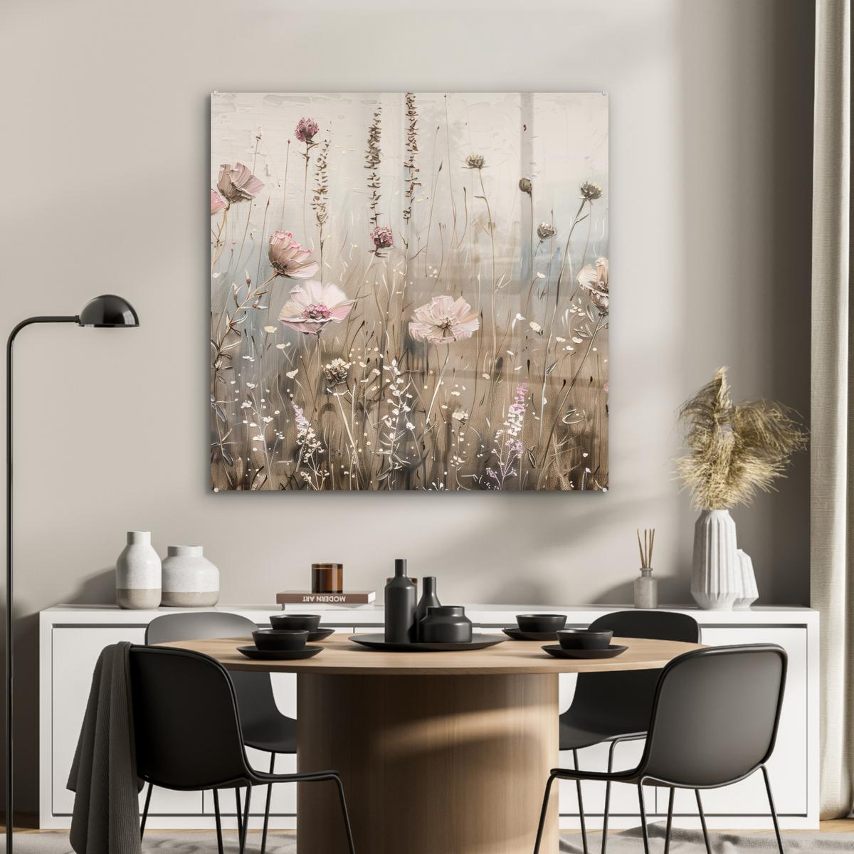 ACRYLGLASBILD Blumen - Rosa - Modern - Beige 90x90 cm - Beige, Glas (90/90cm) - MuchoWow