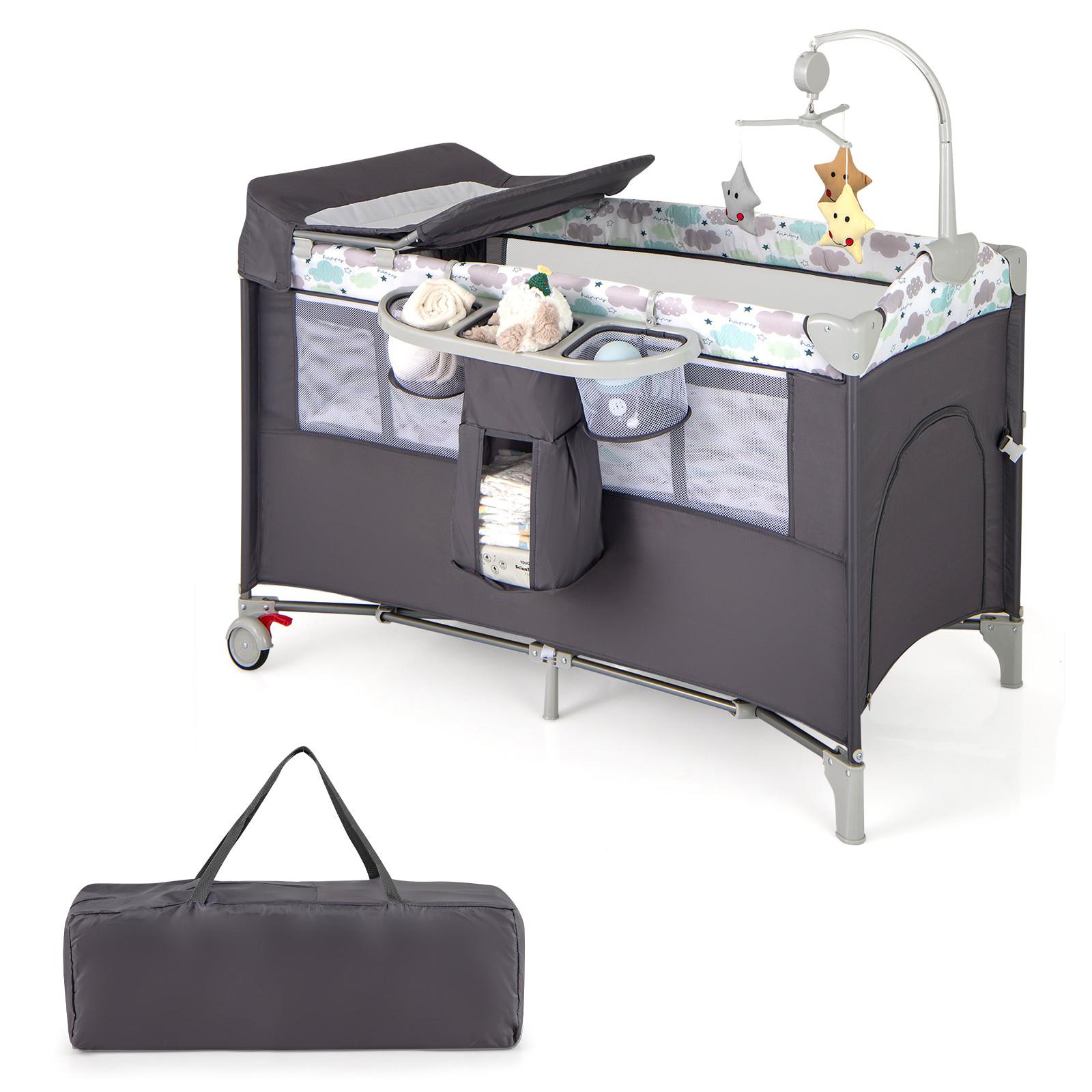 BEISTELLBETT Grau - Grau, Textil - COSTWAY