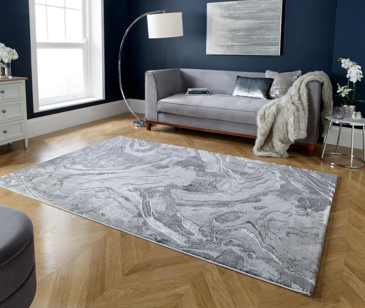 TEPPICH OUSE, abstrakt, Silber, 80 x 150 cm - Grau, Textil (150/80cm) - KADIMA DESIGN