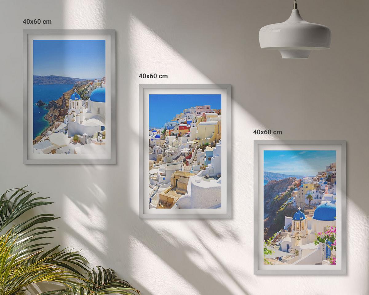 BILDER SET 3er Set - 40x60 cm Silberner Rahmen - Landschaftsarchitektur Oia Santorini - Silberfarben, Kunststoff (40/60cm) - TULUP