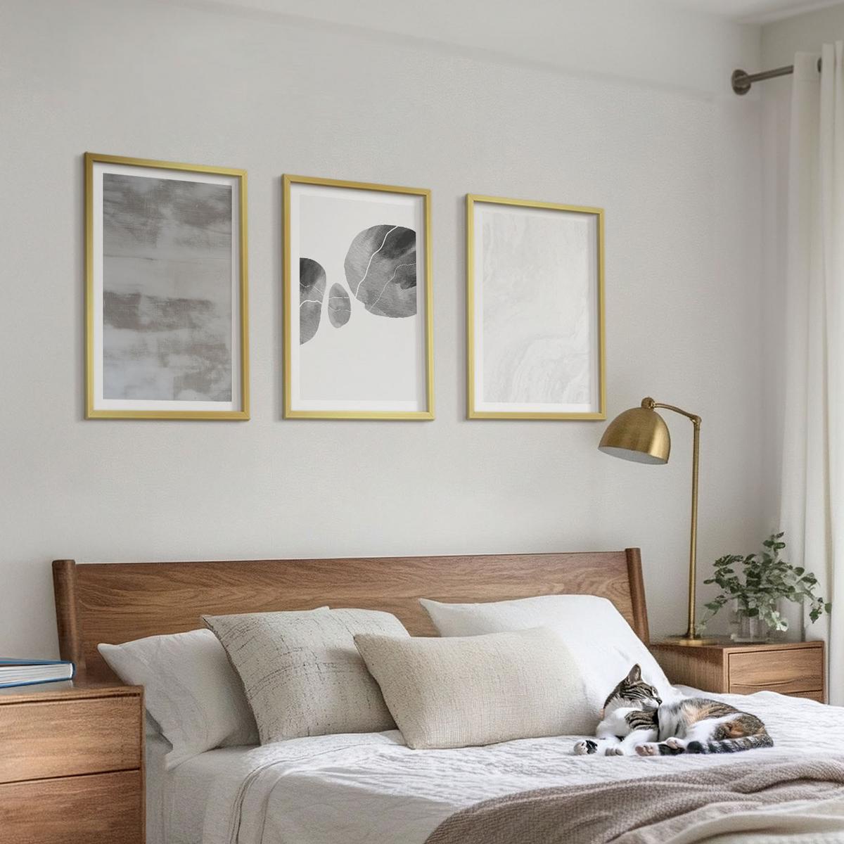 BILDER SET 3er Set - 40x60 cm Goldrahmen - Abstrakte moderne Strukturen - Goldfarben, Kunststoff (40/60cm) - TULUP