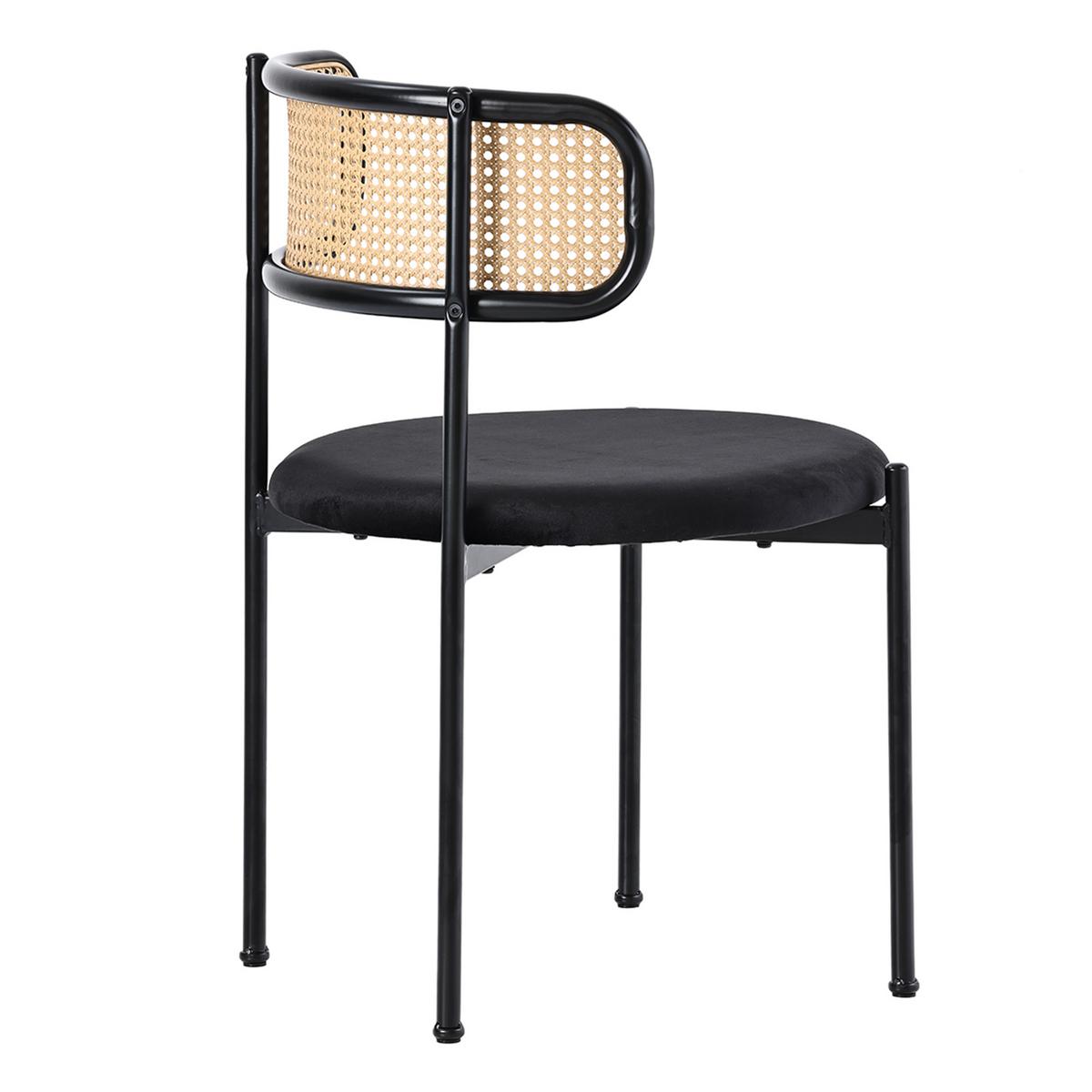 ESSZIMMERSTUHL Set 2er Schwarz Samt & Rattan Polsterstuhl mit Metallbeinen - Schwarz, Textil (51/75/51cm) - Urban Meuble