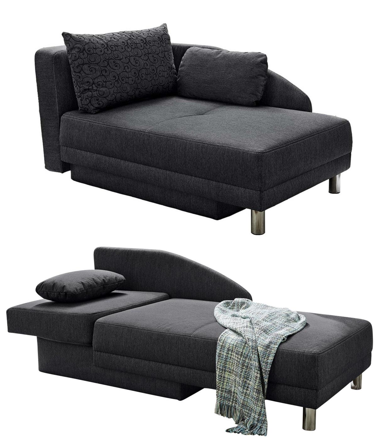 RÉCAMIERE-SCHLAFSOFA mit Bettkasten, Federkern, seitenverkehrt montierbar B149/T90/H80 cm, Liegefläche 200x84 cm, Webstoff Anthrazit / 15121 - Chromfarben/Anthrazit, Textil/Metall (149/80/90cm) - luma-home
