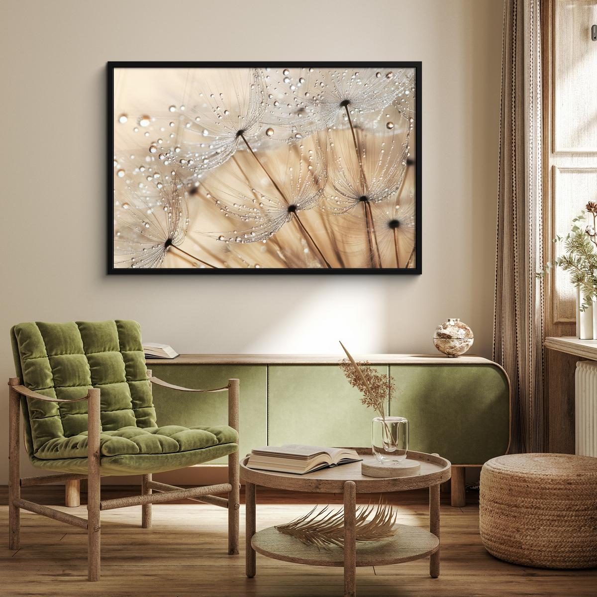 POSTER MIT RAHMENGERAHMTES BILD Löwenzahn - Abstrakt - Natur - Beige 120x80 cm - Braun, Papier (120/80cm) - MuchoWow