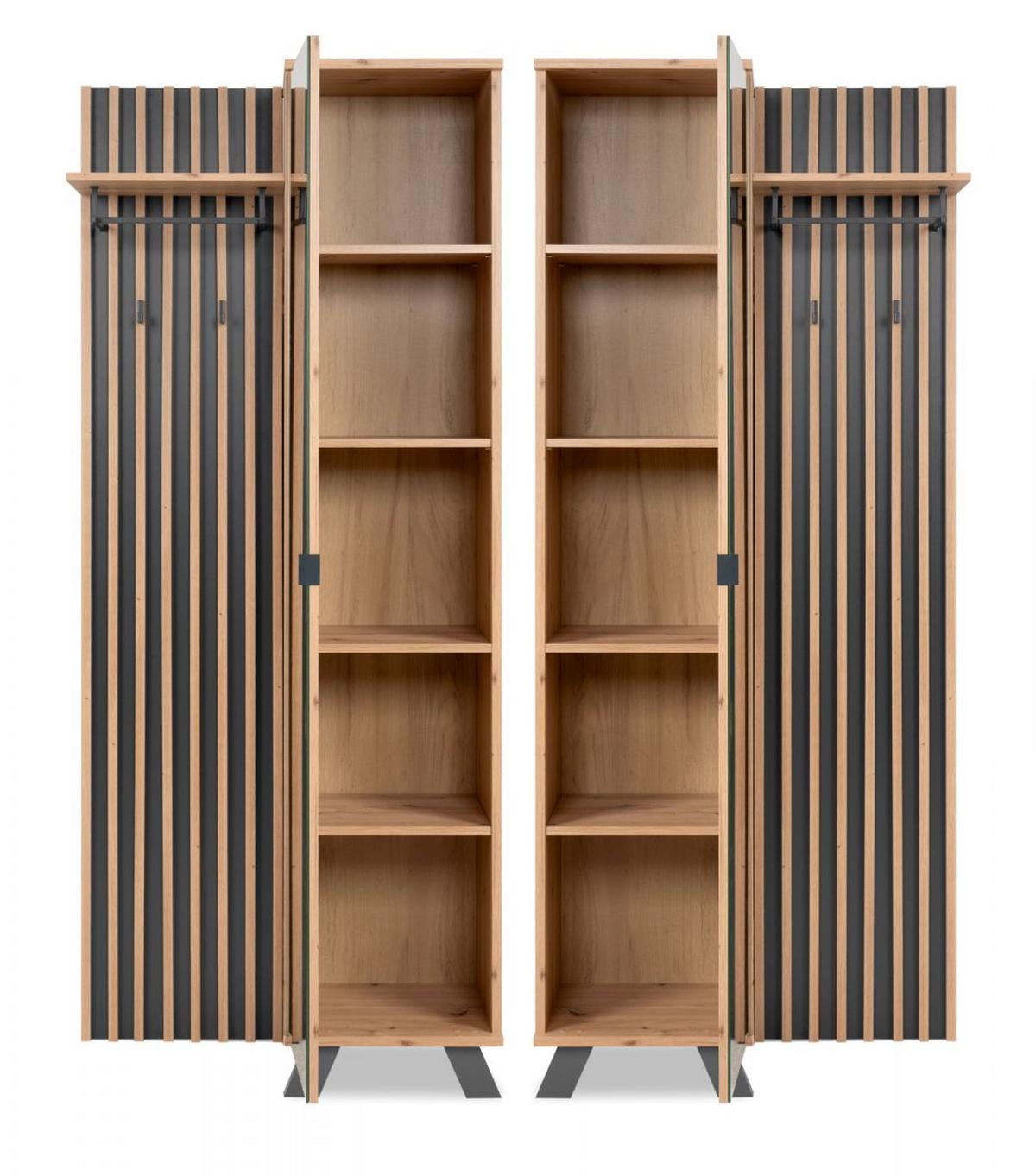 GARDEROBE Eiche Artisan, grau 80 cm, Kompaktgarderobe mit Spiegel - Eichefarben/Anthrazit, Holzwerkstoff/Metall (80/190/37cm) - Furn.Design