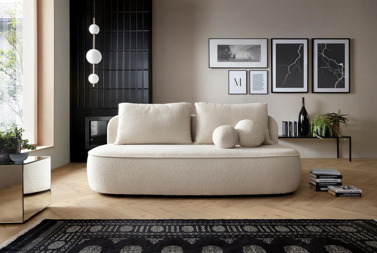 BETTSOFA KIRA Creme Chenille-Stoff mit Schlaffunktion - Creme, Textil (100/88/212cm) - MASSENO