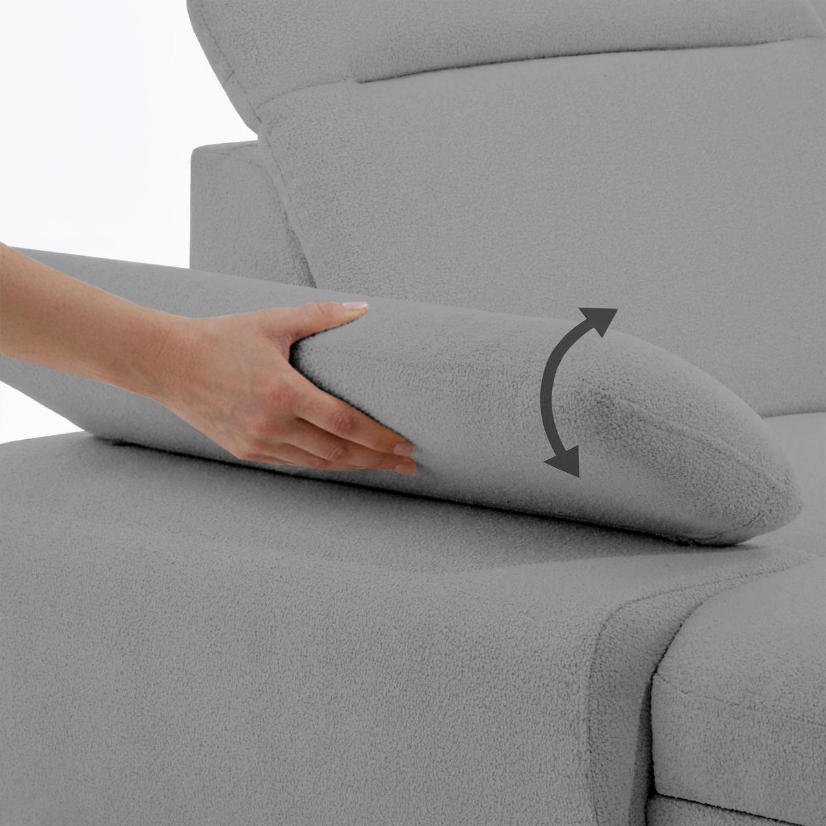 WOHNLANDSCHAFT Sora U mit Schlaffunktion und verstellbarer Sitztiefe, Kopfstützen und Armlehne, 365 cm, Grau, Links - Schwarz/Grau, Textil (365/107/235cm) - Beautysofa