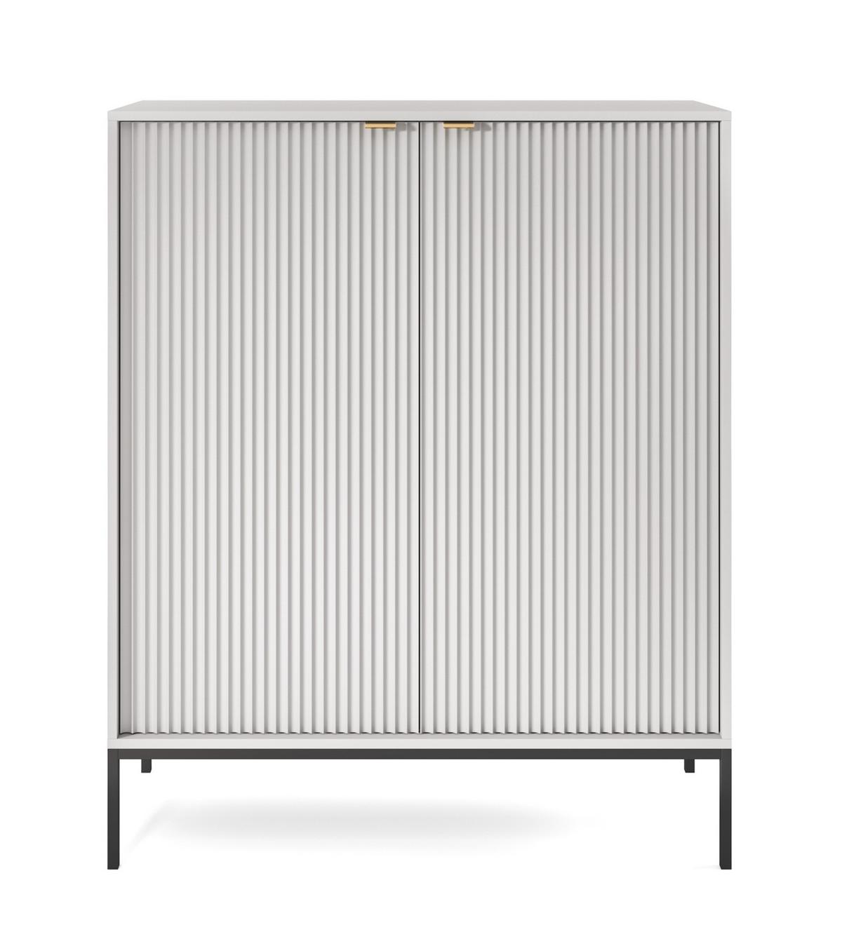 SIDEBOARD Eternas 2T Grau 104/125/39 cm – schwarze Füße, mit geriffelten Fronten - Schwarz/Grau, Holzwerkstoff (104/125/39cm) - AX Living