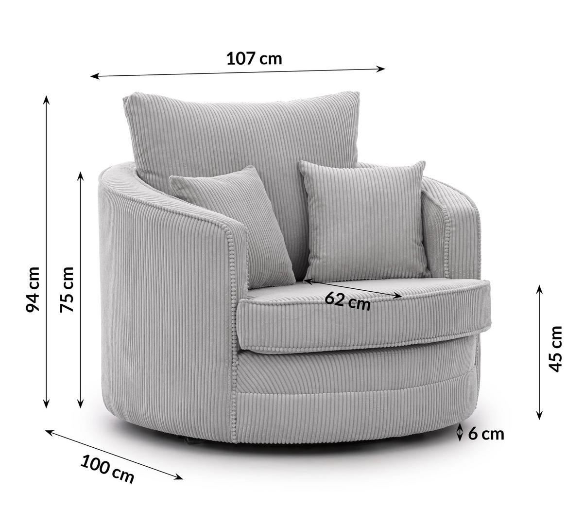DREHSESSEL Ted aus Hellgrau Cord-Stoff - Hellgrau/Schwarz, Holz/Textil (107/94/100cm) - S-Style Möbel