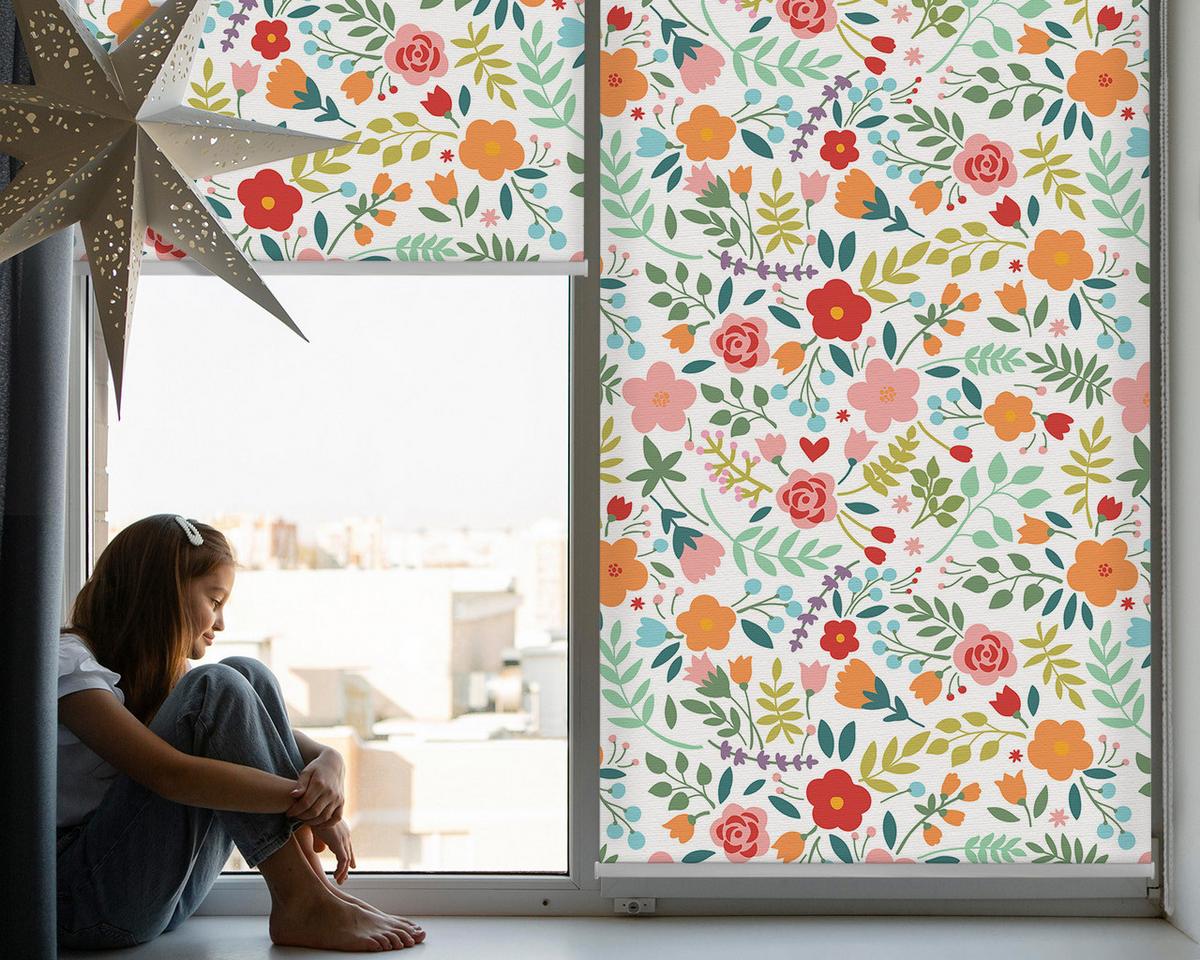 ROLLO LICHTDURCHLÄSSIG 120x180 cm Gemalte Blumen - Grün, Textil (120/180cm) - TULUP