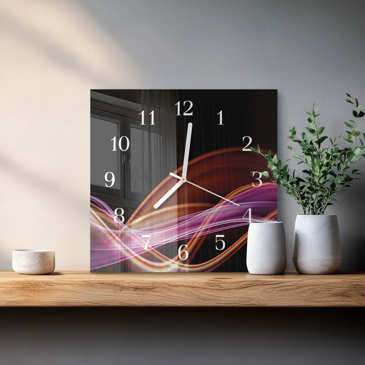 WANDUHR aus Glas 30x30 cm - Abstrakte Kunst - Lila, Glas (30/30/0.4cm) - TULUP