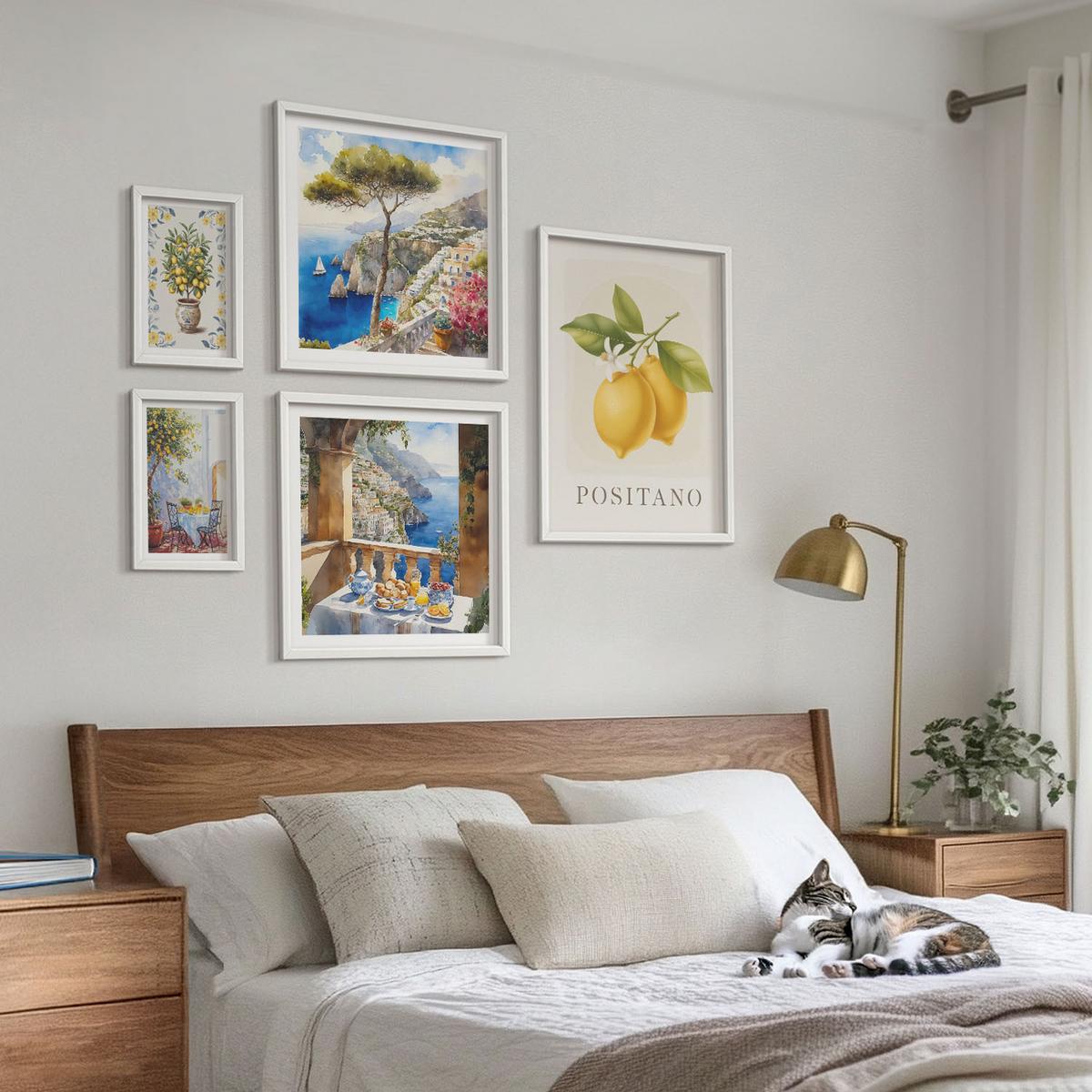 BILDER SET 5er Set - 50x50 cm & 20x30 cm & 40x60 cm Weißer Rahmen - Charmante Straßen mit Pflanzen - Weiß, Kunststoff (40/60cm) - TULUP