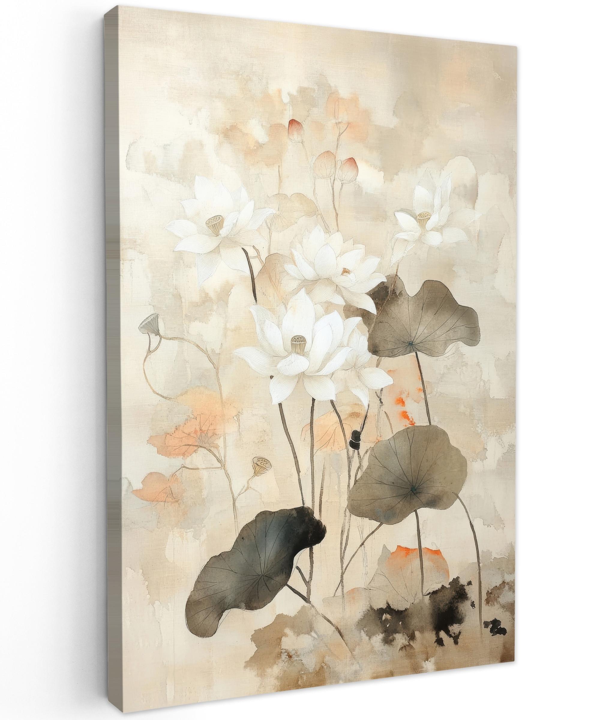 LEINWANDBILD Blumen - Japandi - Wabi sabi Deko Groß 90x140 cm - Sandfarben, Textil (90/140cm) - MuchoWow