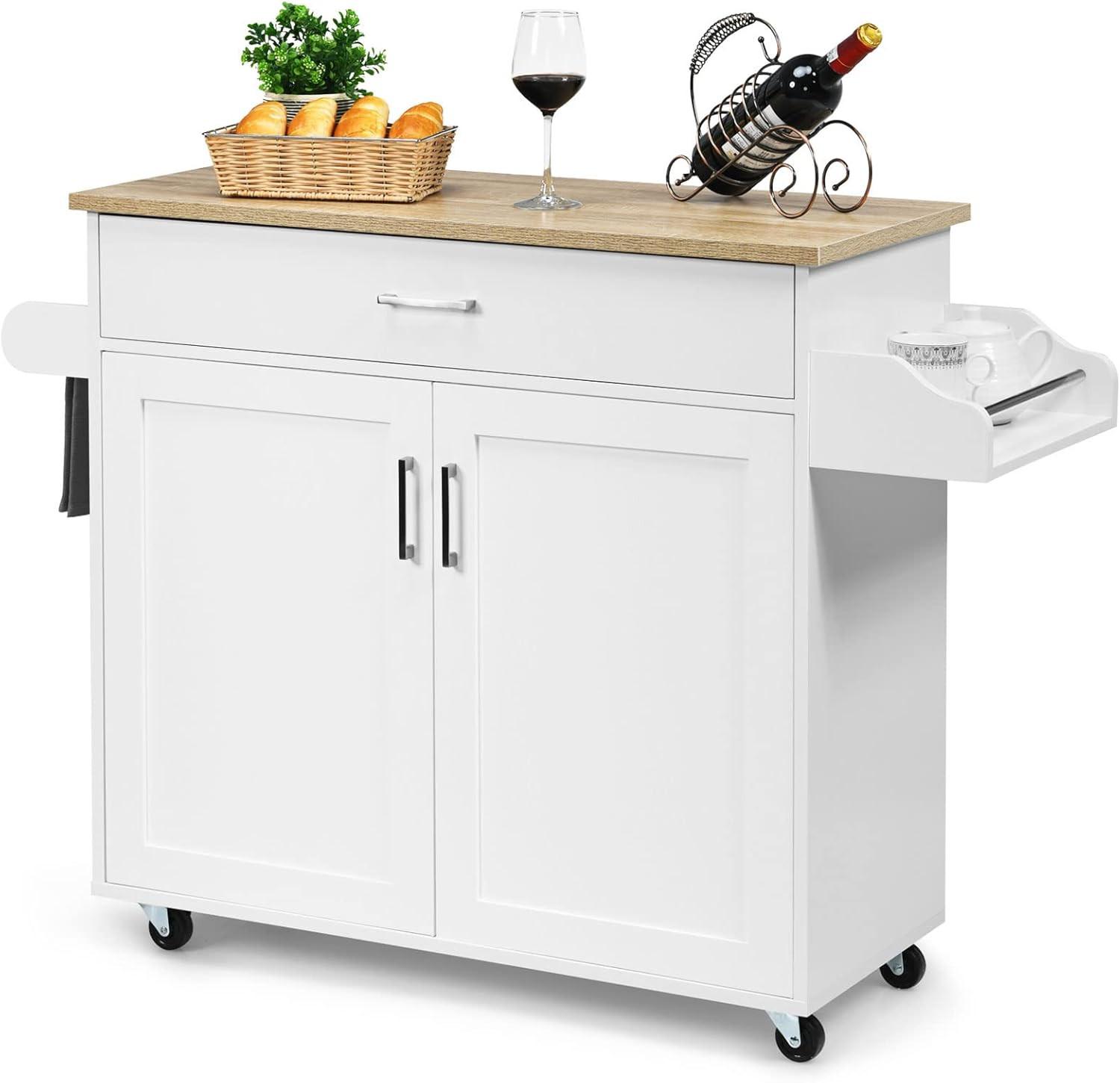 KÜCHENWAGEN Kücheninsel Weiß - Weiß, Holz (116/85/40cm) - COSTWAY