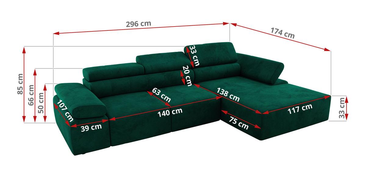 ECKSOFA RILASSO L Dunkelgrün Velvet - rechts - Dunkelgrün/Schwarz, Kunststoff/Textil (174/296cm) - MKS