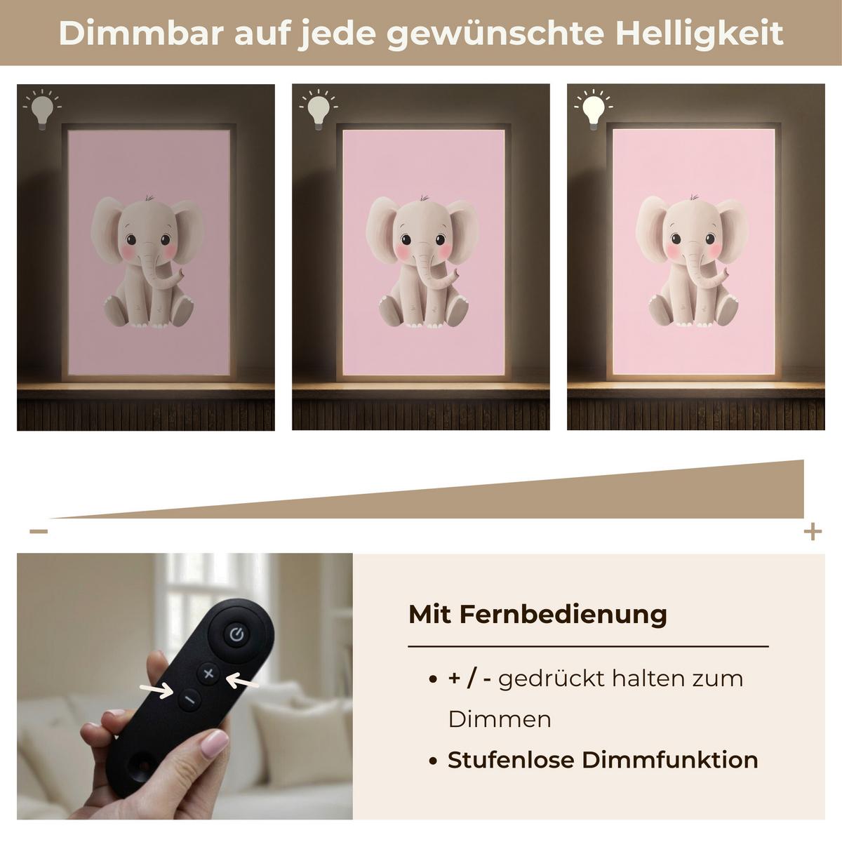 NACHTTISCHLAMPE MIT AKKU Elefant - Baby - Rosa - Cartoon 40x60 cm - Rosa, Holzwerkstoff (8/40/60cm) - OnlyWow